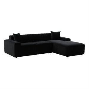 Pemberly Row Transitional Black Velvet Upholstered Sectional - RAF