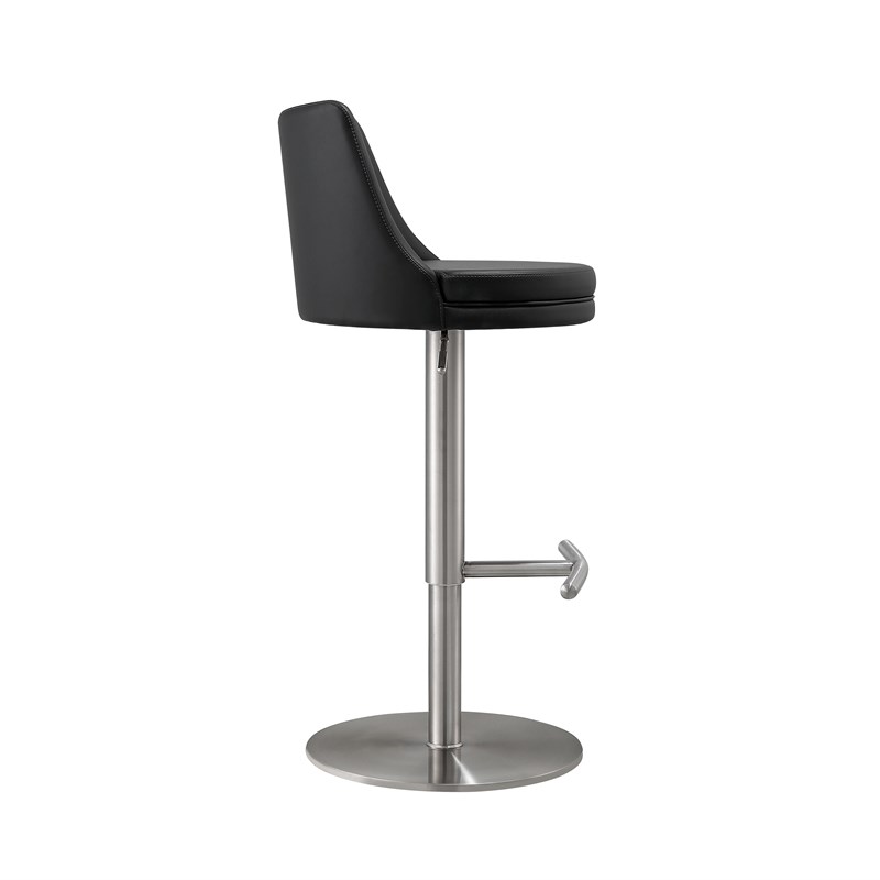 Pemberly Row Black and Silver Vegan Leather Adjustable Stool