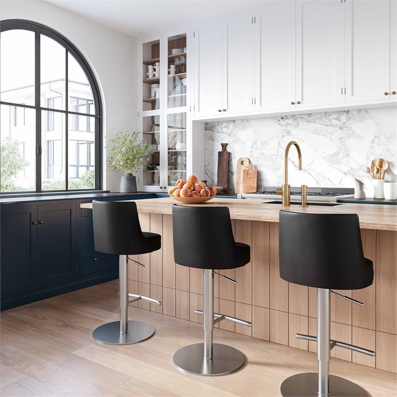 Pemberly Row Black and Silver Vegan Leather Adjustable Stool