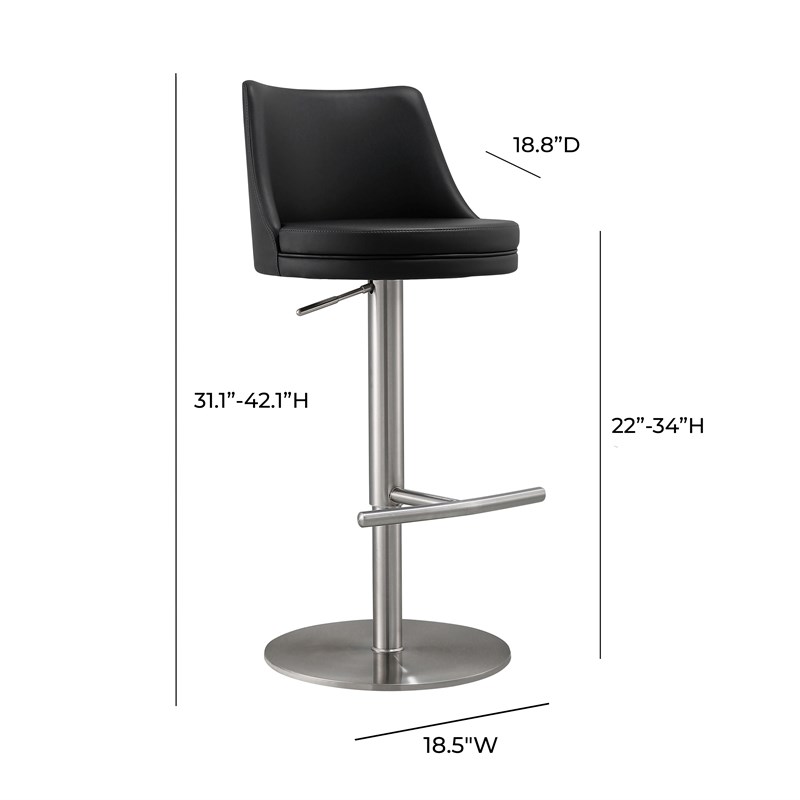 Pemberly Row Black and Silver Vegan Leather Adjustable Stool