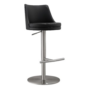 Pemberly Row Black and Silver Vegan Leather Adjustable Stool