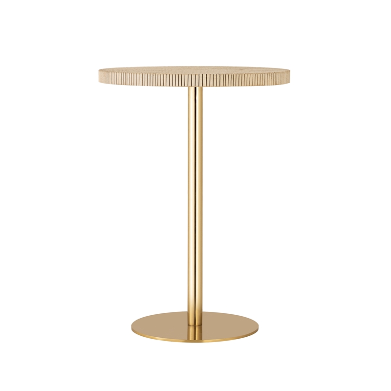 Pemberly Row Transitional Accent Stone Gold Round Side Table