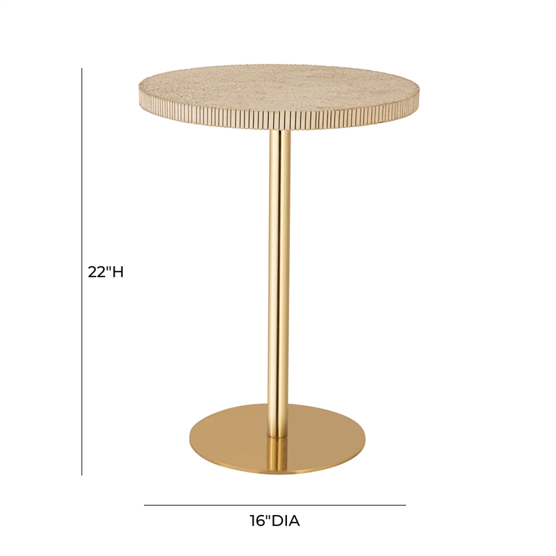 Pemberly Row Transitional Accent Stone Gold Round Side Table