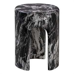 Pemberly Row Transitional 14&quot Round Marble Side Table in Black Finish