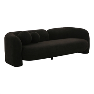 Pemberly Row Transitional 91&quotW Faux Fur Fabric Sofa in Black Finish