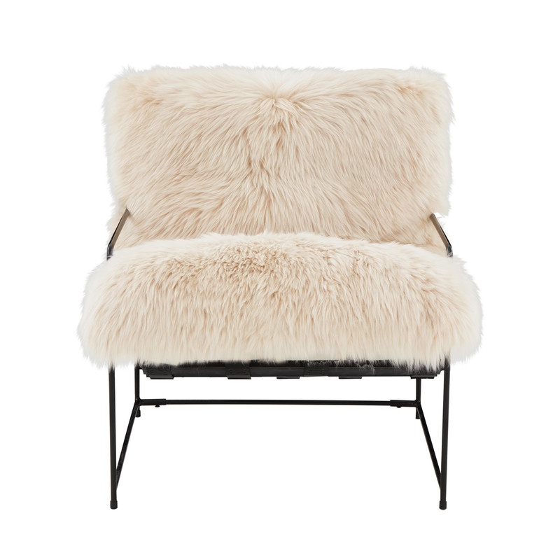 Pemberly Row Transitional Accent Natural Genuine Sheepskin Chair