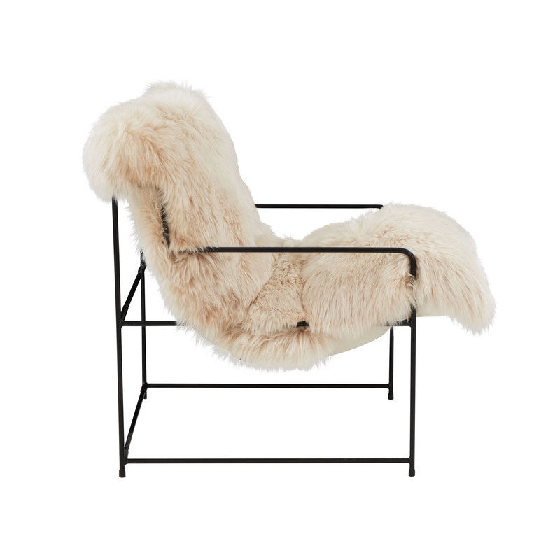Pemberly Row Transitional Accent Natural Genuine Sheepskin Chair