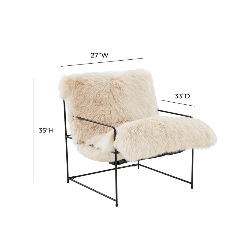 Pemberly Row Transitional Accent Natural Genuine Sheepskin Chair