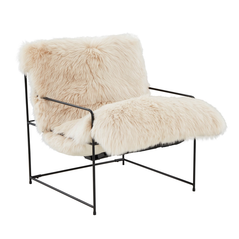 Pemberly Row Transitional Accent Natural Genuine Sheepskin Chair