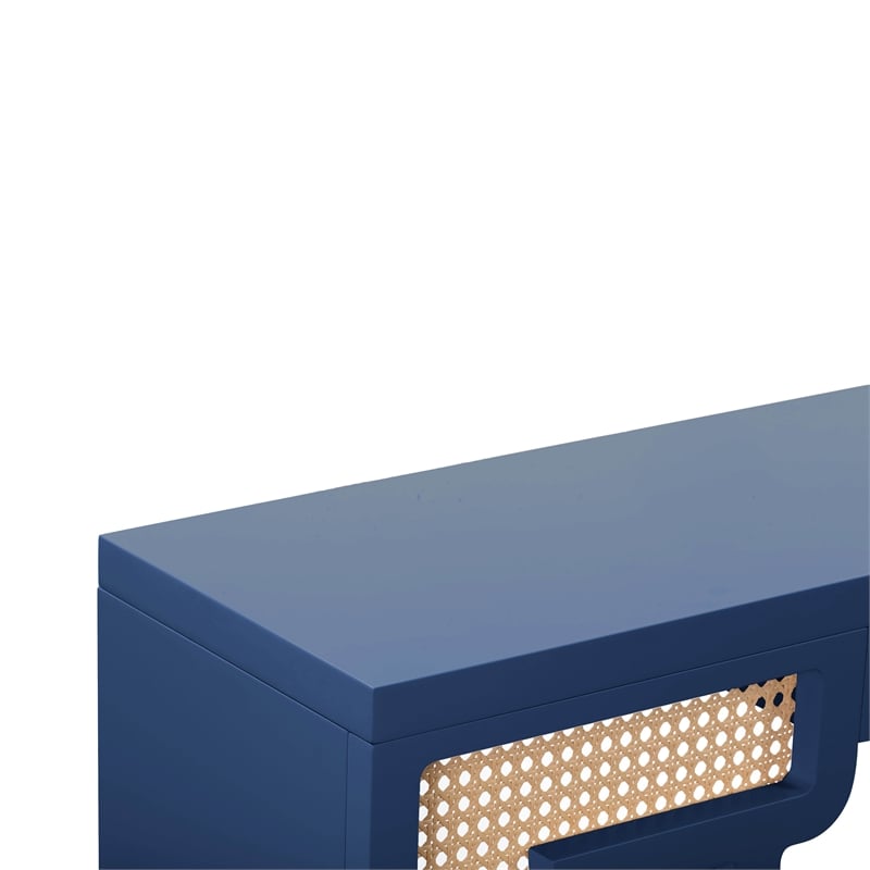 Pemberly Row Transitional Accent Navy & Rattan Console Table