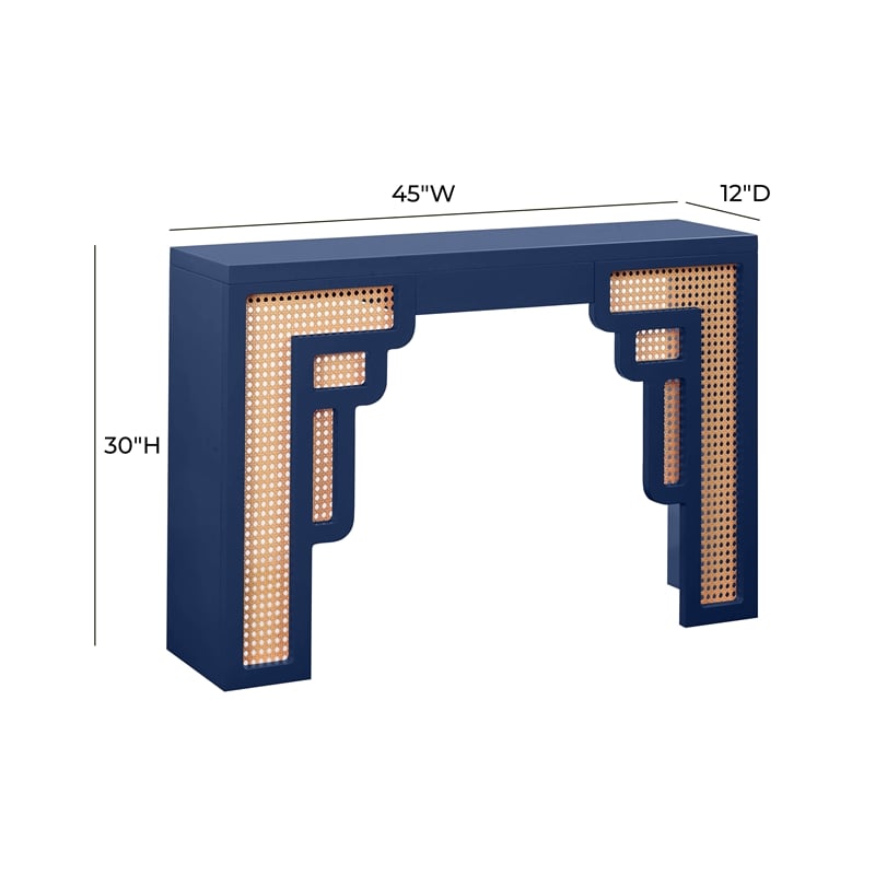 Pemberly Row Transitional Accent Navy & Rattan Console Table