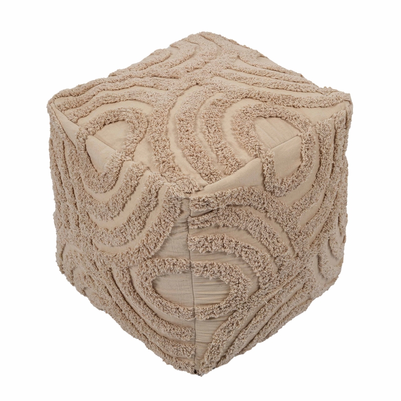 Pemberly Row Handmade Transitional Accent Beige Knitted Accent Pouf