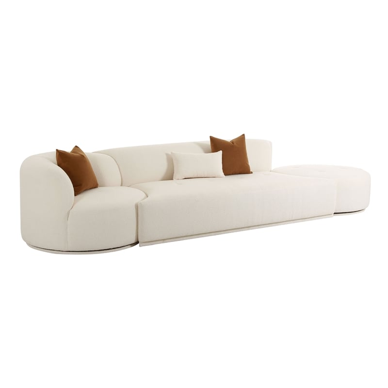 Pemberly Row Transitional Cream Boucle 3-Piece Chaise Modular Sofa