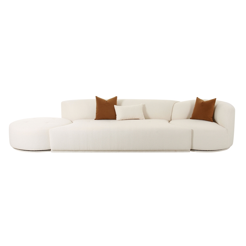 Pemberly Row Transitional Cream Boucle 3-Piece Chaise Modular Sofa