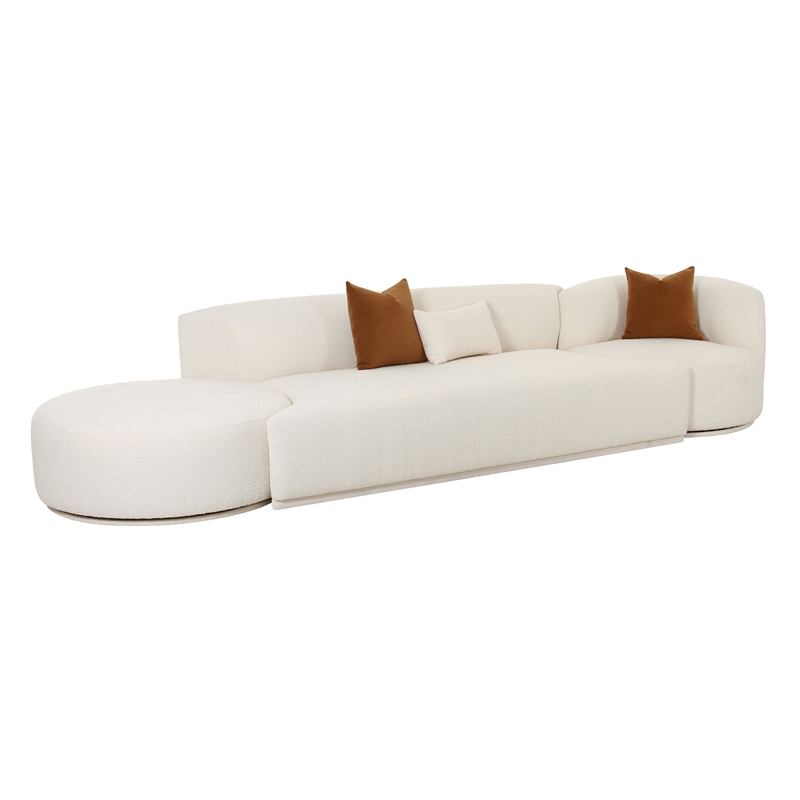 Pemberly Row Transitional Cream Boucle 3-Piece Chaise Modular Sofa