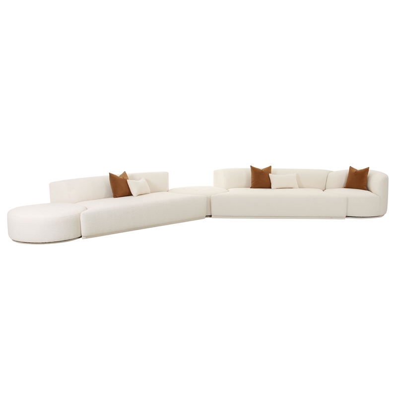 Pemberly Row Transitional Cream Boucle 5-Piece Modular Chaise Sectional