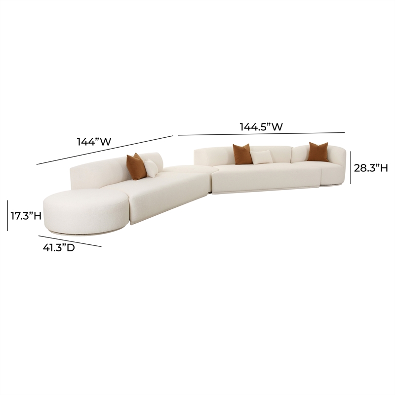 Pemberly Row Transitional Cream Boucle 5-Piece Modular Chaise Sectional