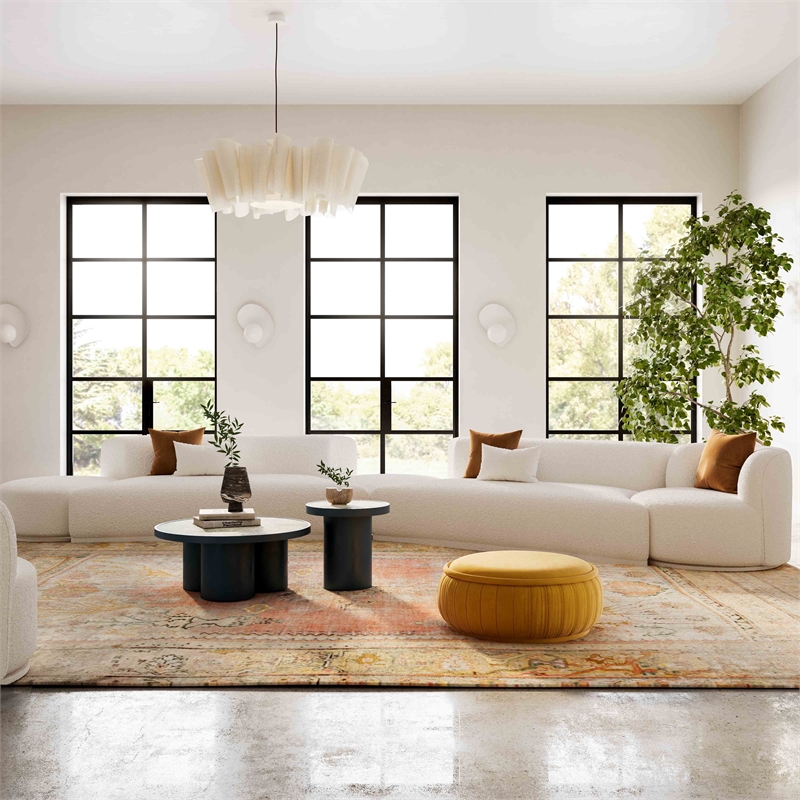 Pemberly Row Transitional Cream Boucle 5-Piece Modular Chaise Sectional