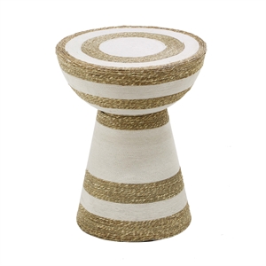 Pemberly Row Transitional Metal & Grass Side Table in Natural