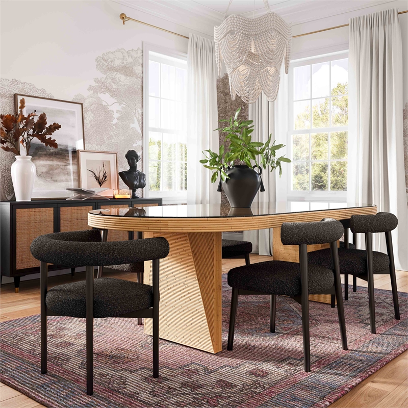 Pemberly Row Handmade Transitional Accent Black Boucle Side Chair