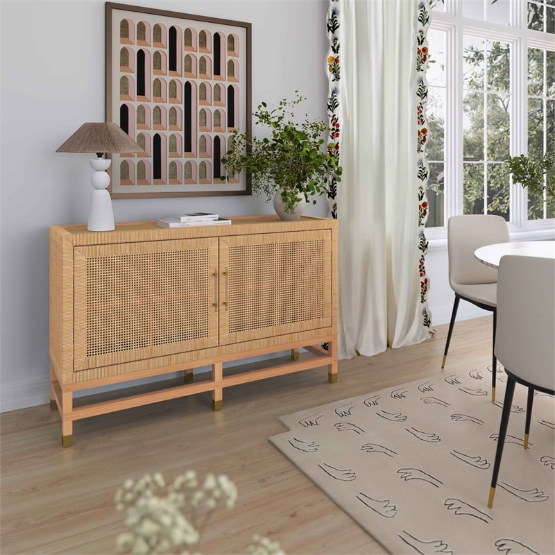 Pemberly Row Handmade Coastal Accent Natural Woven Rattan Buffet