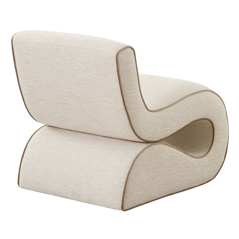 Pemberly Row Transitional Accent Cream Basketweave Accent Chair