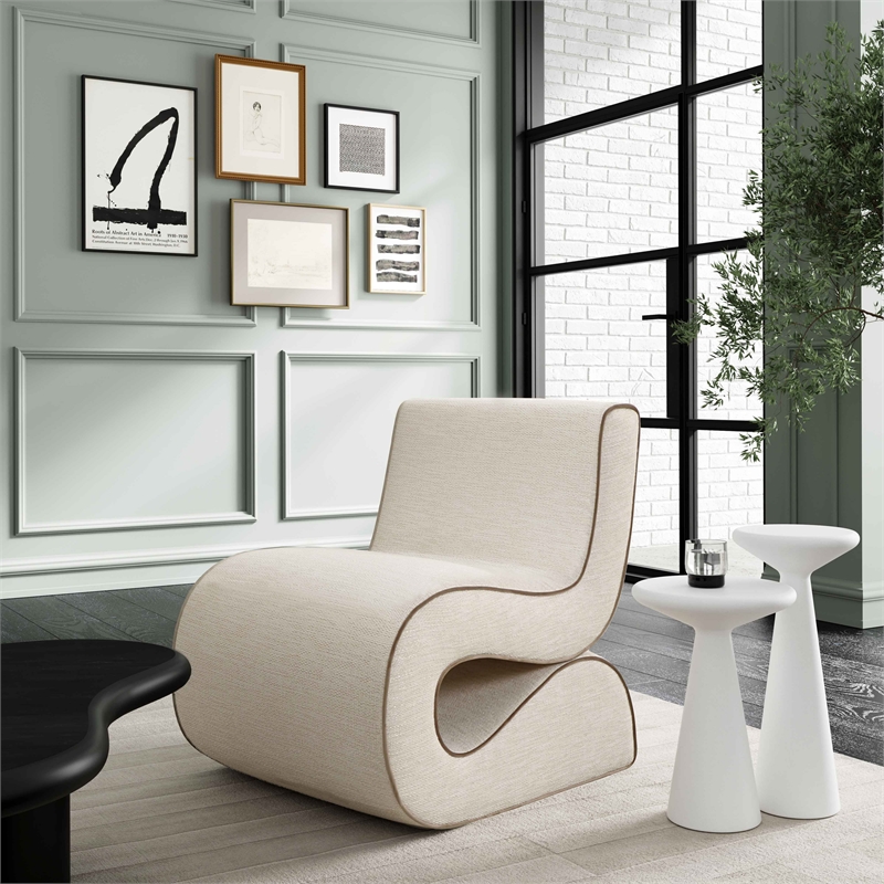 Pemberly Row Transitional Accent Cream Basketweave Accent Chair