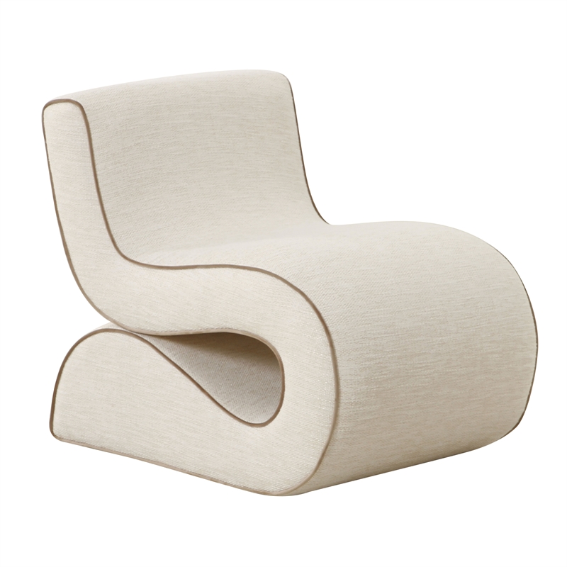 Pemberly Row Transitional Accent Cream Basketweave Accent Chair