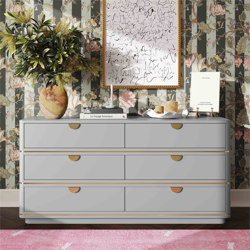 Pemberly Row Handmade Transitional Accent Gray 6 Drawer Dresser