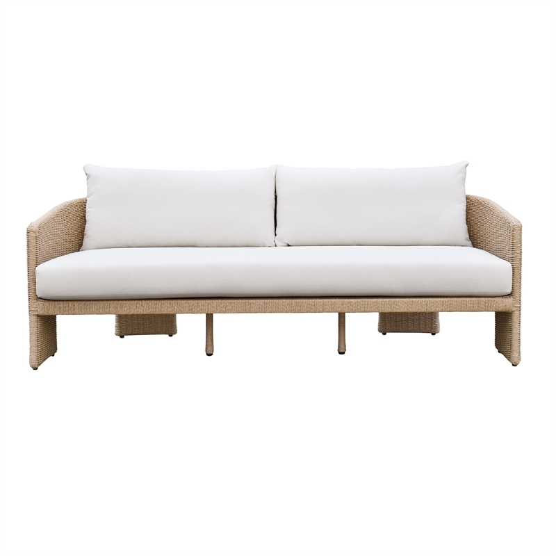 Pemberly Row Transitional Accent Cream Outdoor Upholstered Sofa