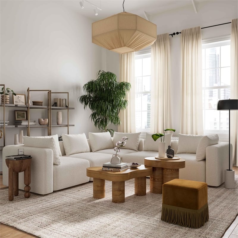 Pemberly Row Contemporary Cream Upholstered Modular Armless Chair