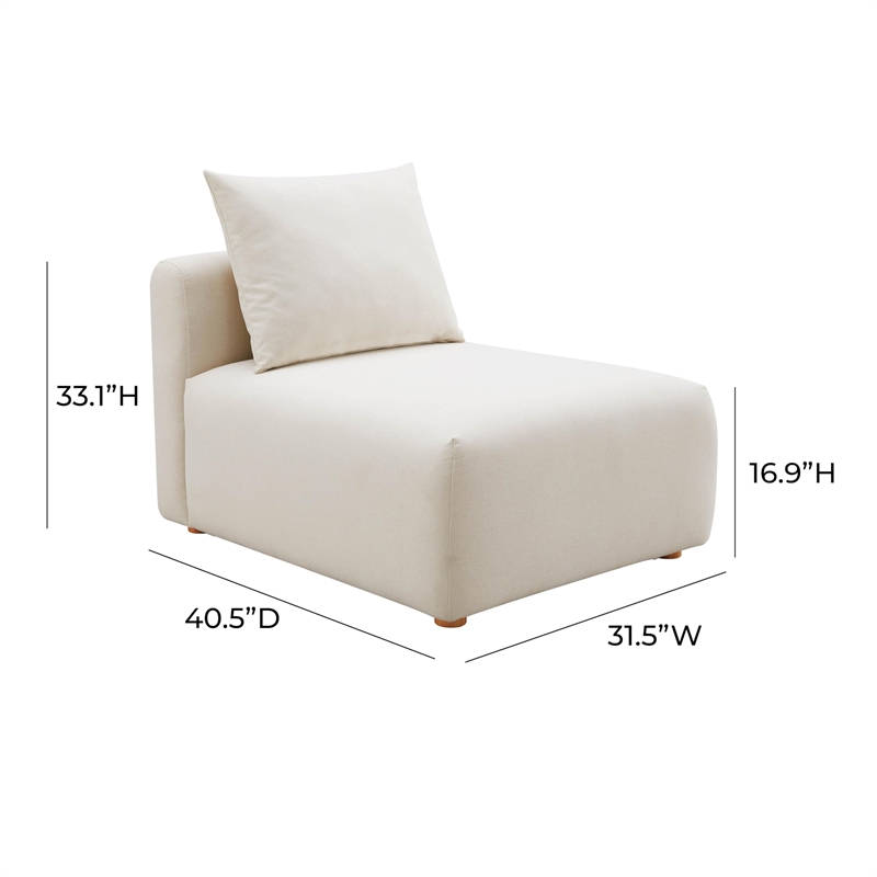 Pemberly Row Contemporary Accent Cream Linen Modular Armless Chair