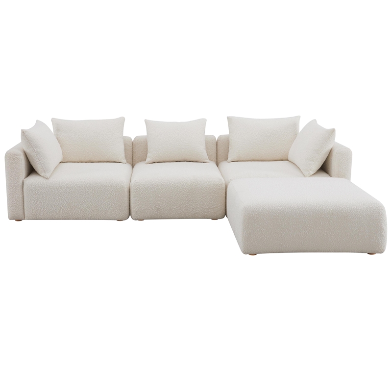 Pemberly Row Contemporary Cream Upholstered 4-Piece Modular Sectional