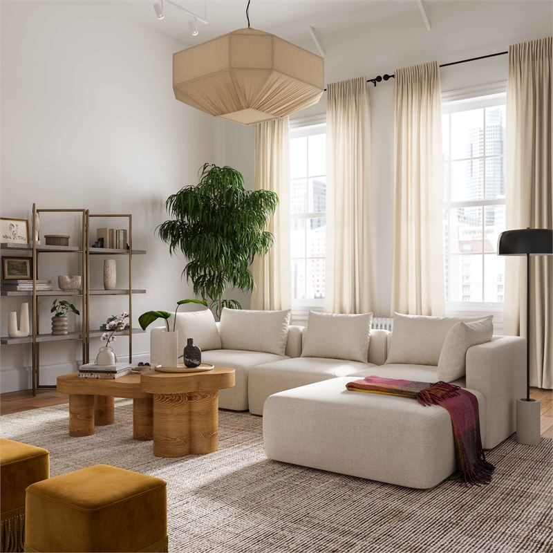 Pemberly Row Contemporary Cream Linen 4-Piece Modular Sectional