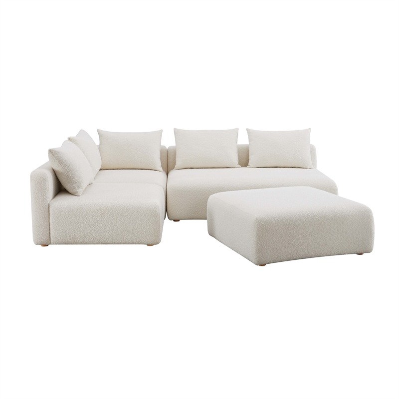 Pemberly Row Contemporary Cream Boucle 4-Piece Modular Chaise Sectional