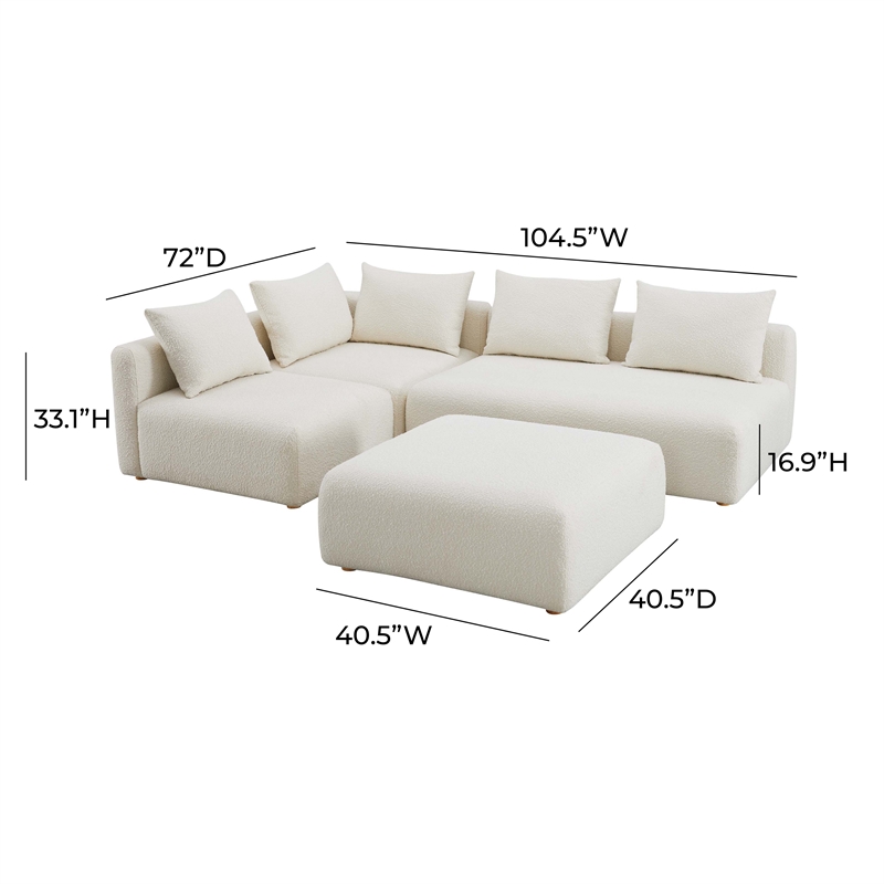 Pemberly Row Contemporary Cream Boucle 4-Piece Modular Chaise Sectional