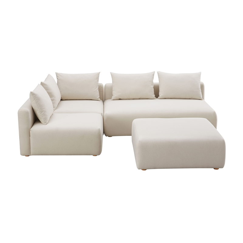 Pemberly Row Contemporary Cream Linen 4-Piece Modular Chaise Sectional
