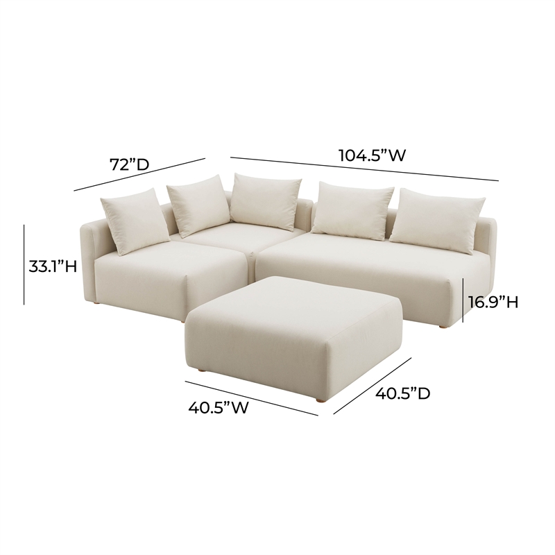 Pemberly Row Contemporary Cream Linen 4-Piece Modular Chaise Sectional