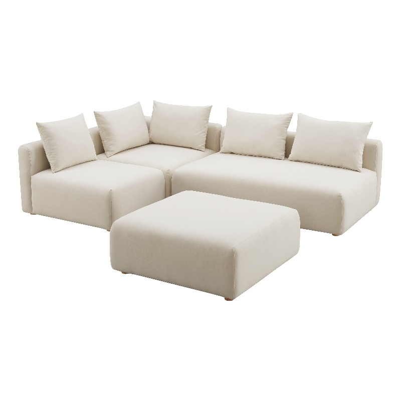 Pemberly Row Contemporary Cream Linen 4-Piece Modular Chaise Sectional