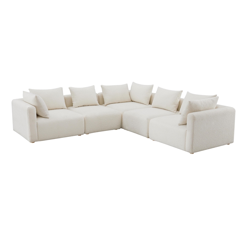 Pemberly Row Contemporary Cream Boucle 5-Piece Modular L-Sectional