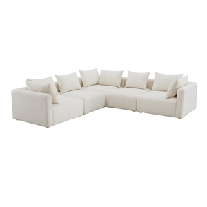 Pemberly Row Contemporary Cream Boucle 5-Piece Modular L-Sectional