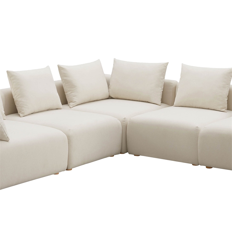 Pemberly Row Contemporary Cream Linen 5-Piece Modular L-Sectional