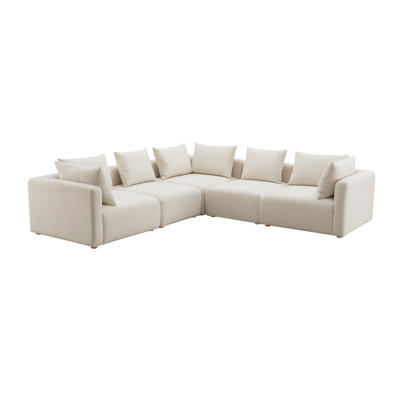 Pemberly Row Contemporary Cream Linen 5-Piece Modular L-Sectional