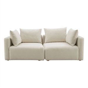 Pemberly Row Handmade Contemporary Accent Cream Linen Loveseat