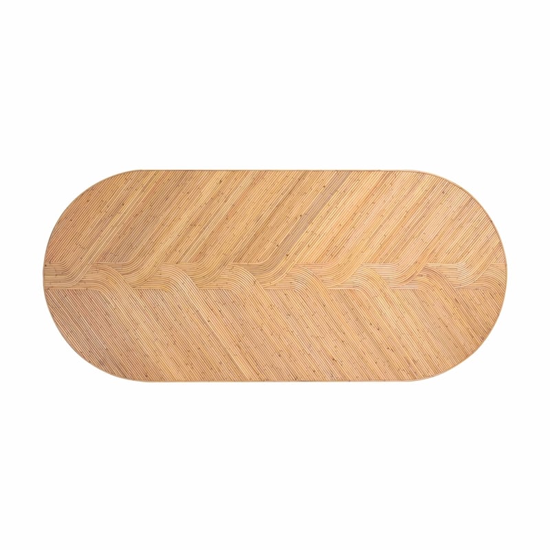 Pemberly Row Coastal Accent Oval Rattan & Glass Dining Table in Natural