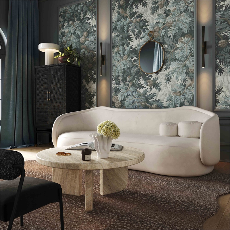 Pemberly Row Upholstered Velvet Sofa with Enveloping Arms in Cream