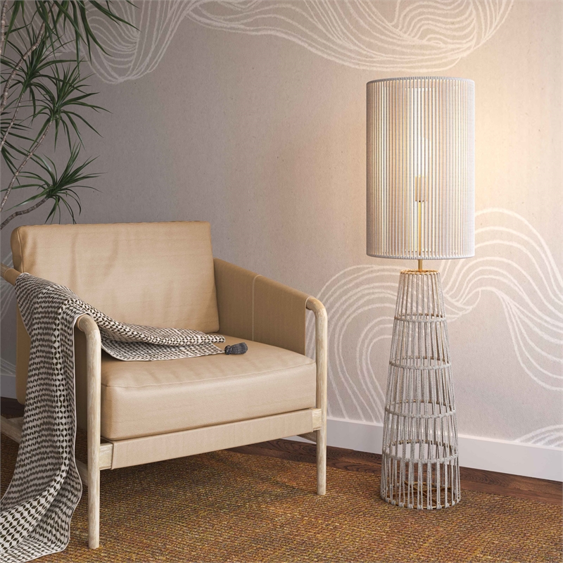 Pemberly Row Handmade Coastal Accent Cream Natural Jute Floor Lamp
