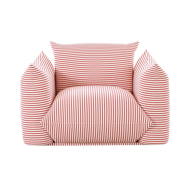 Pemberly Row Striped Fabric Outdoor Armchair in Pearl and Red