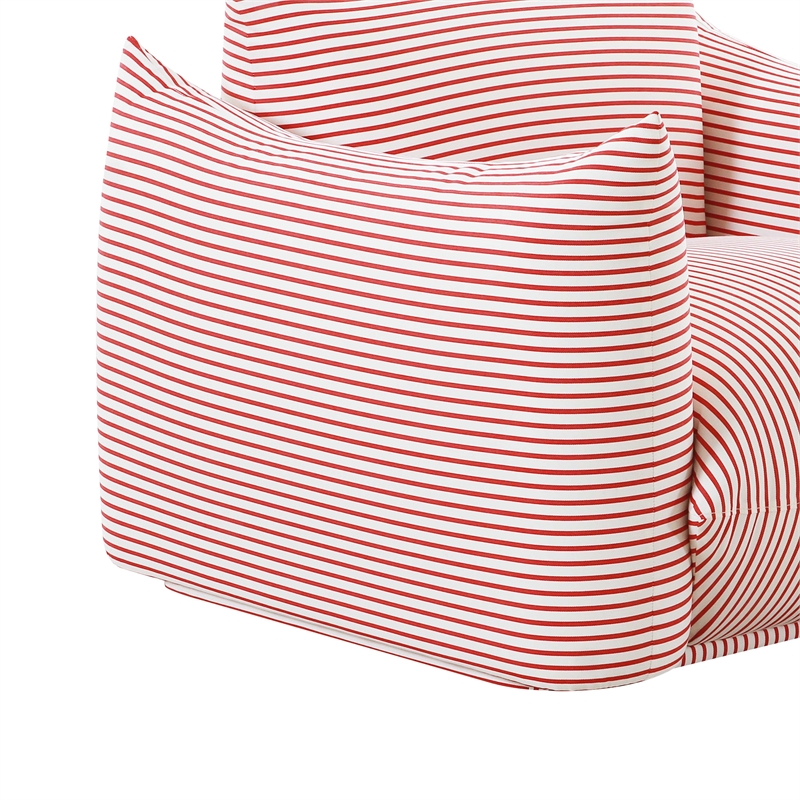 Pemberly Row Striped Fabric Outdoor Armchair in Pearl and Red
