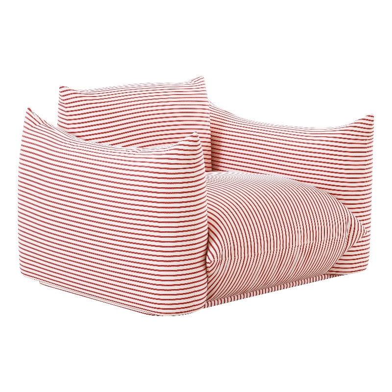 Pemberly Row Striped Fabric Outdoor Armchair in Pearl and Red
